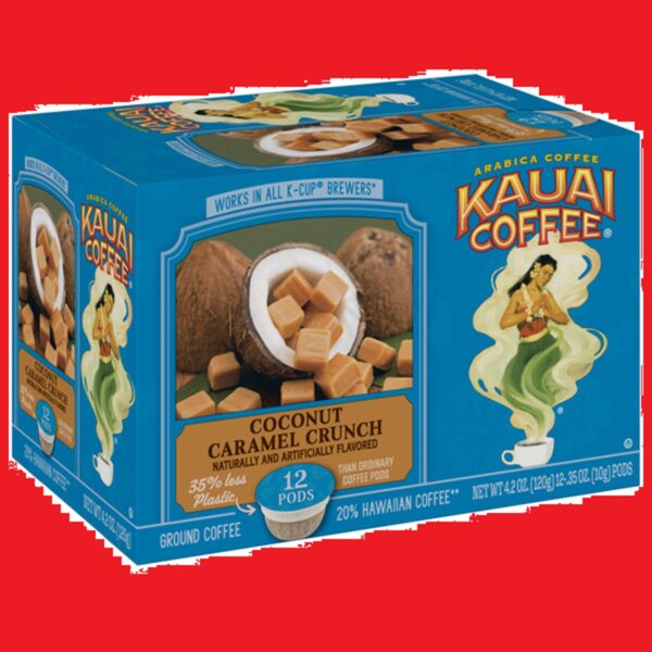 Hawaii Kauai Coffee Coconut Caramel Crunch, Single Serve Coffee Pods Present Gift Basket Idea