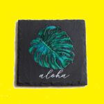 Slate Coaster 4 Piece Set: Monstera Leaf Aloha Hawaii Gift Idea $0.00