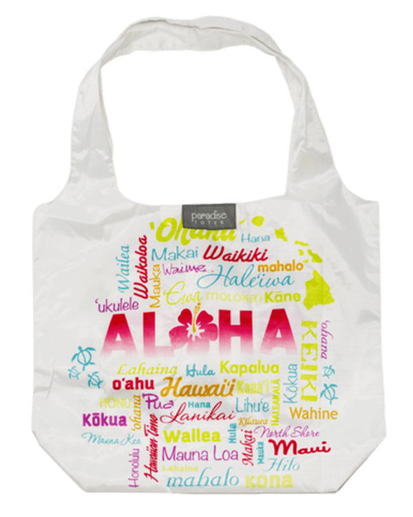 Paradise Foldable Tote: Words of Aloha - White Best Hawaii Tropical Tote Bag Present Idea
