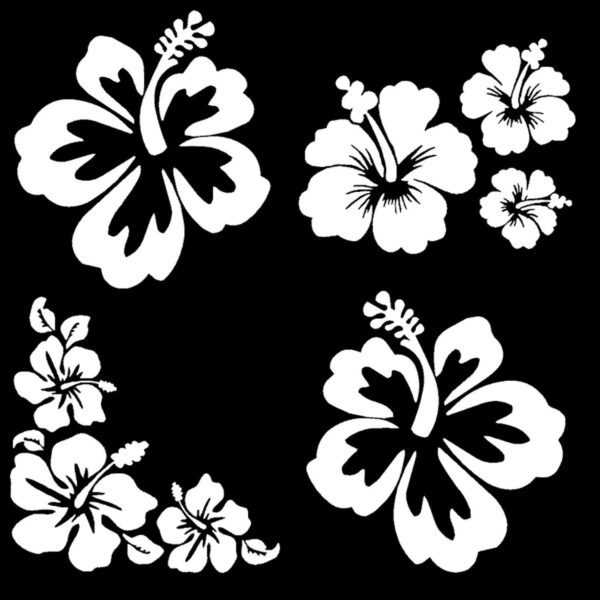 Hibiscus Hawaiian Flower Decals 4 Pack Hawaii Tropical Floral White Decals Gift Item 7986 Aloha