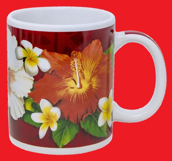 Island Style Ceramic Mug 10 oz: Plumeria Hibiscus