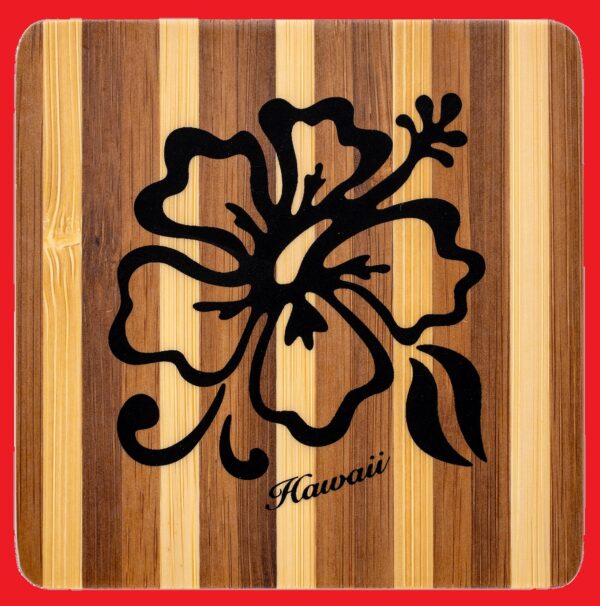Tropical Bamboo Striped Coaster: Hibiscus Tropical Bamboo Aloha Hawaii