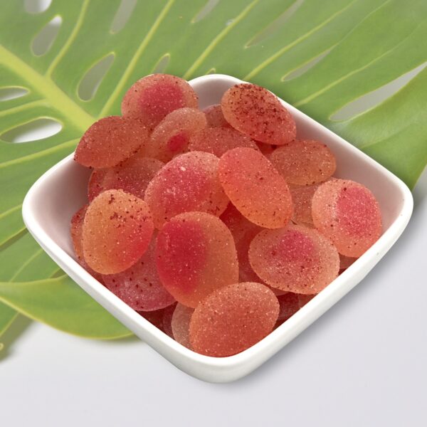 Enjoy Beef Jerky Lychee Pieces, Sour, Li Hing Aloha Hawaii Delicious Gift Idea in a White Bowl