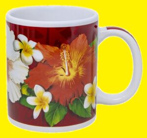 Island Style Ceramic Mug 10 oz: Plumeria Hibiscus Aloha Hawaii